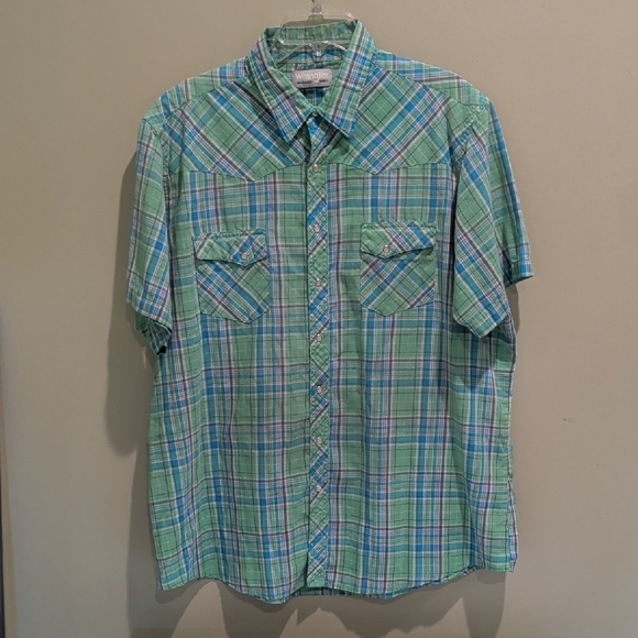 Wrangler Blue and Green Plaid Men's Shirt - Picture 1 of 6